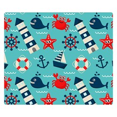 Seamless-pattern-nautical-icons-cartoon-style Two Sides Premium Plush Fleece Blanket (small) by Salman4z