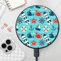 Seamless-pattern-nautical-icons-cartoon-style Wireless Fast Charger(black) by Salman4z