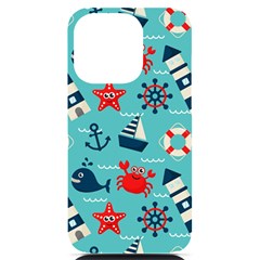 Seamless-pattern-nautical-icons-cartoon-style Iphone 14 Pro Black Uv Print Case