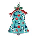 Seamless-pattern-nautical-icons-cartoon-style Metal Holly Leaf Bell Ornament Front