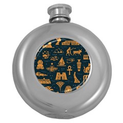 Dark-seamless-pattern-symbols-landmarks-signs-egypt Round Hip Flask (5 Oz) by Salman4z