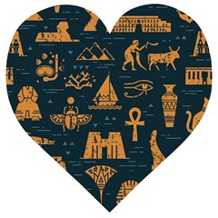 Dark-seamless-pattern-symbols-landmarks-signs-egypt Wooden Puzzle Heart by Salman4z