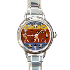 Ancient-egyptian-religion-seamless-pattern Round Italian Charm Watch by Salman4z