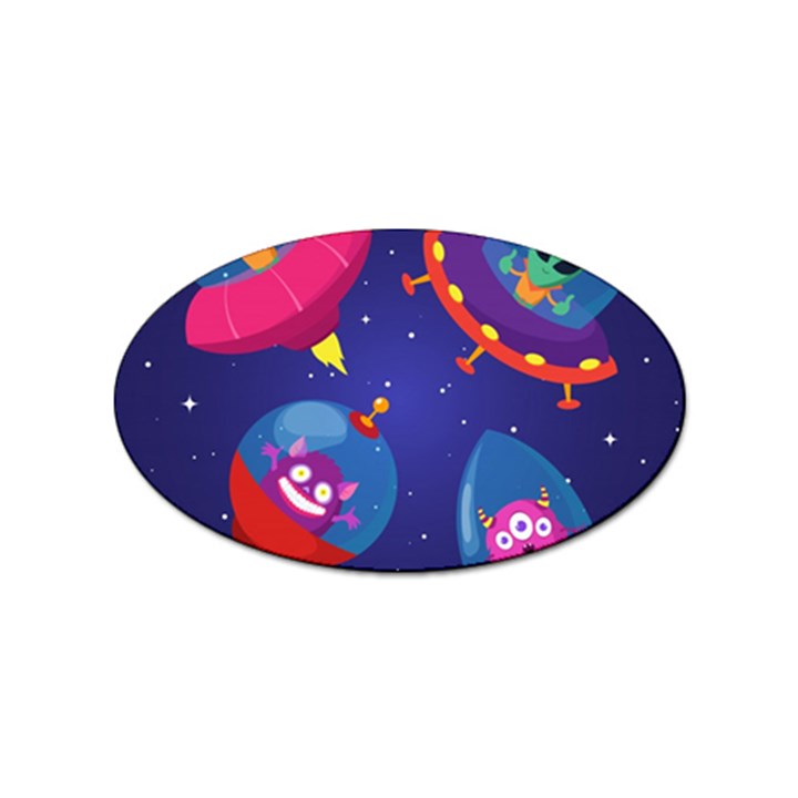 Cartoon-funny-aliens-with-ufo-duck-starry-sky-set Sticker Oval (10 pack)