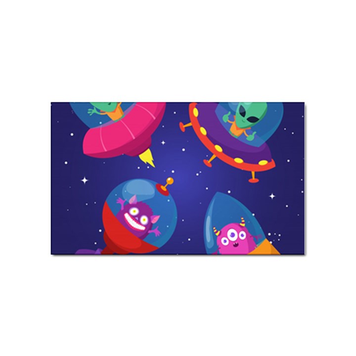 Cartoon-funny-aliens-with-ufo-duck-starry-sky-set Sticker Rectangular (100 pack)