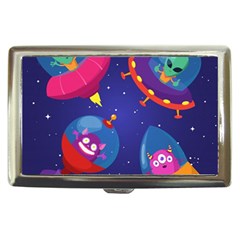 Cartoon-funny-aliens-with-ufo-duck-starry-sky-set Cigarette Money Case by Salman4z