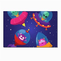 Cartoon-funny-aliens-with-ufo-duck-starry-sky-set Postcards 5  X 7  (pkg Of 10) by Salman4z