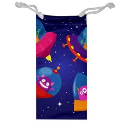 Cartoon-funny-aliens-with-ufo-duck-starry-sky-set Jewelry Bag by Salman4z