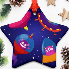 Cartoon-funny-aliens-with-ufo-duck-starry-sky-set Star Ornament (two Sides) by Salman4z