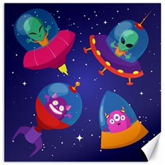 Cartoon-funny-aliens-with-ufo-duck-starry-sky-set Canvas 12  X 12  by Salman4z