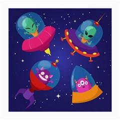 Cartoon-funny-aliens-with-ufo-duck-starry-sky-set Medium Glasses Cloth by Salman4z