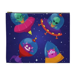 Cartoon-funny-aliens-with-ufo-duck-starry-sky-set Cosmetic Bag (xl) by Salman4z