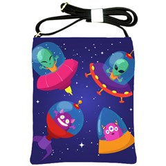 Cartoon-funny-aliens-with-ufo-duck-starry-sky-set Shoulder Sling Bag by Salman4z