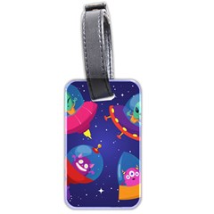 Cartoon-funny-aliens-with-ufo-duck-starry-sky-set Luggage Tag (two Sides) by Salman4z