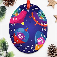 Cartoon-funny-aliens-with-ufo-duck-starry-sky-set Oval Filigree Ornament (two Sides) by Salman4z