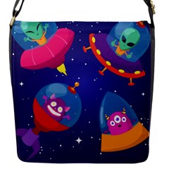 Cartoon-funny-aliens-with-ufo-duck-starry-sky-set Flap Closure Messenger Bag (s) by Salman4z