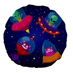 Cartoon-funny-aliens-with-ufo-duck-starry-sky-set Large 18  Premium Flano Round Cushions by Salman4z