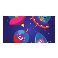 Cartoon-funny-aliens-with-ufo-duck-starry-sky-set Satin Shawl 45  X 80  by Salman4z