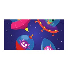 Cartoon-funny-aliens-with-ufo-duck-starry-sky-set Satin Wrap 35  X 70  by Salman4z