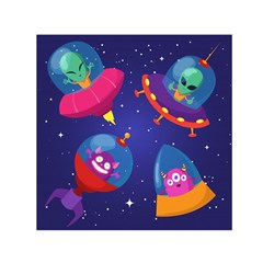 Cartoon-funny-aliens-with-ufo-duck-starry-sky-set Square Satin Scarf (30  X 30 ) by Salman4z