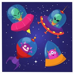 Cartoon-funny-aliens-with-ufo-duck-starry-sky-set Wooden Puzzle Square by Salman4z