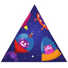 Cartoon-funny-aliens-with-ufo-duck-starry-sky-set Wooden Puzzle Triangle by Salman4z