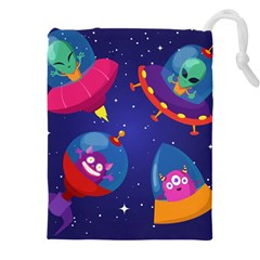 Cartoon-funny-aliens-with-ufo-duck-starry-sky-set Drawstring Pouch (4xl) by Salman4z