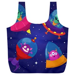 Cartoon-funny-aliens-with-ufo-duck-starry-sky-set Full Print Recycle Bag (xxl) by Salman4z