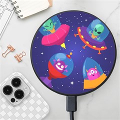 Cartoon-funny-aliens-with-ufo-duck-starry-sky-set Wireless Fast Charger(black) by Salman4z