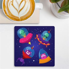 Cartoon-funny-aliens-with-ufo-duck-starry-sky-set Uv Print Square Tile Coaster  by Salman4z