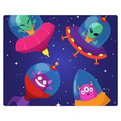 Cartoon-funny-aliens-with-ufo-duck-starry-sky-set Premium Plush Fleece Blanket (medium) by Salman4z