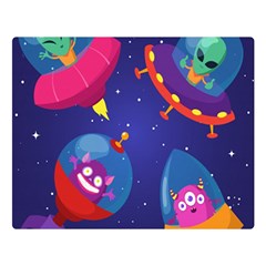 Cartoon-funny-aliens-with-ufo-duck-starry-sky-set Premium Plush Fleece Blanket (large) by Salman4z