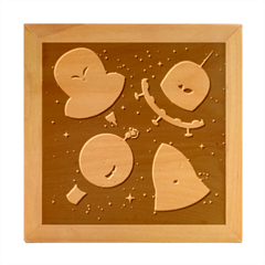 Cartoon-funny-aliens-with-ufo-duck-starry-sky-set Wood Photo Frame Cube by Salman4z