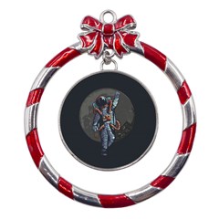 Illustration-drunk-astronaut Metal Red Ribbon Round Ornament by Salman4z