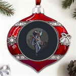 Illustration-drunk-astronaut Metal Snowflake And Bell Red Ornament Front