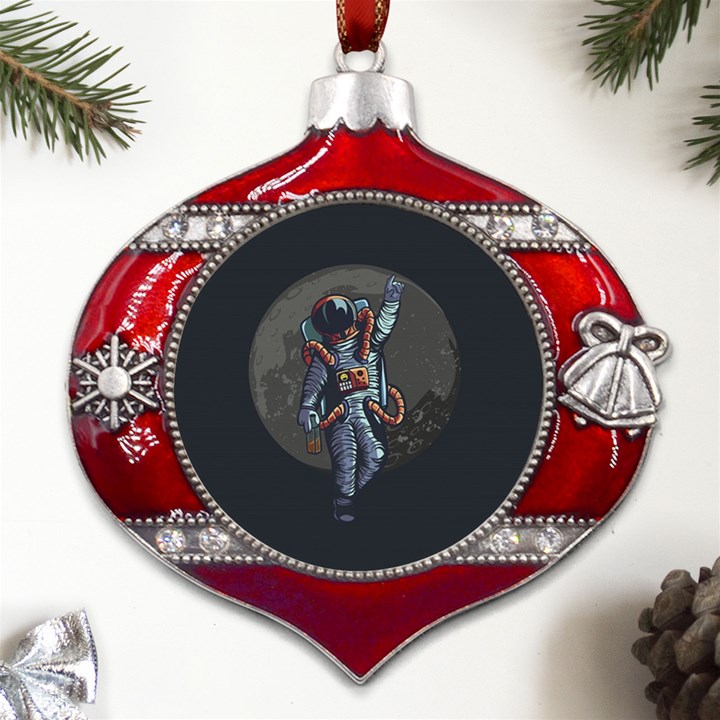 Illustration-drunk-astronaut Metal Snowflake And Bell Red Ornament