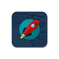 Rocket-with-science-related-icons-image Rubber Coaster (square) by Salman4z