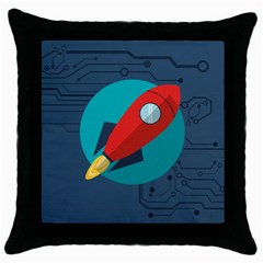 Rocket-with-science-related-icons-image Throw Pillow Case (black) by Salman4z