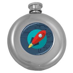 Rocket-with-science-related-icons-image Round Hip Flask (5 Oz) by Salman4z