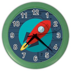 Rocket-with-science-related-icons-image Color Wall Clock by Salman4z