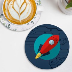 Rocket-with-science-related-icons-image Uv Print Round Tile Coaster by Salman4z