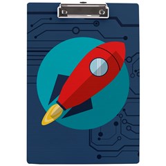 Rocket-with-science-related-icons-image A4 Acrylic Clipboard by Salman4z