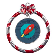 Rocket-with-science-related-icons-image Metal Red Ribbon Round Ornament