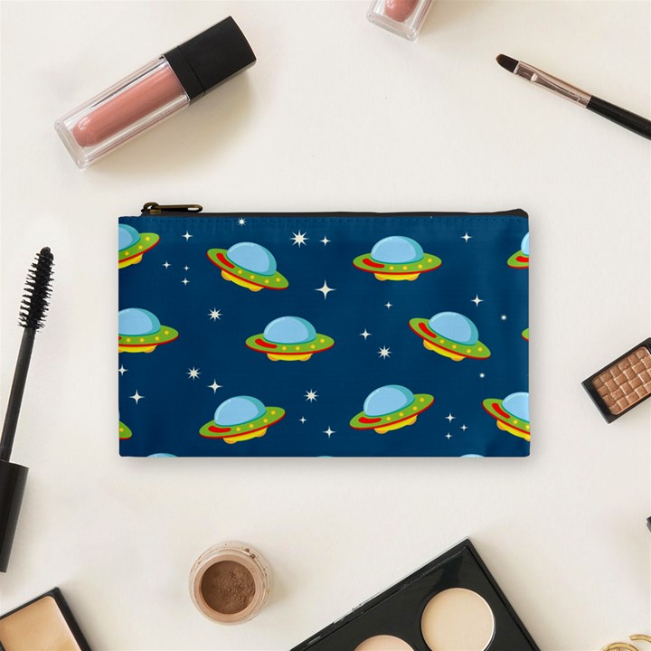 Seamless-pattern-ufo-with-star-space-galaxy-background Cosmetic Bag (Small)