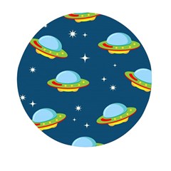 Seamless-pattern-ufo-with-star-space-galaxy-background Mini Round Pill Box