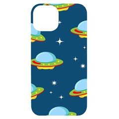 Seamless-pattern-ufo-with-star-space-galaxy-background iPhone 14 Black UV Print Case