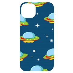 Seamless-pattern-ufo-with-star-space-galaxy-background iPhone 14 Plus Black UV Print Case