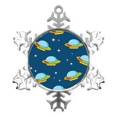 Seamless-pattern-ufo-with-star-space-galaxy-background Metal Small Snowflake Ornament