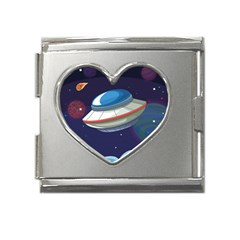 Ufo-alien-spaceship-galaxy Mega Link Heart Italian Charm (18mm) by Salman4z