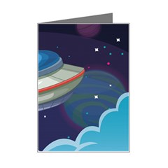 Ufo-alien-spaceship-galaxy Mini Greeting Card by Salman4z